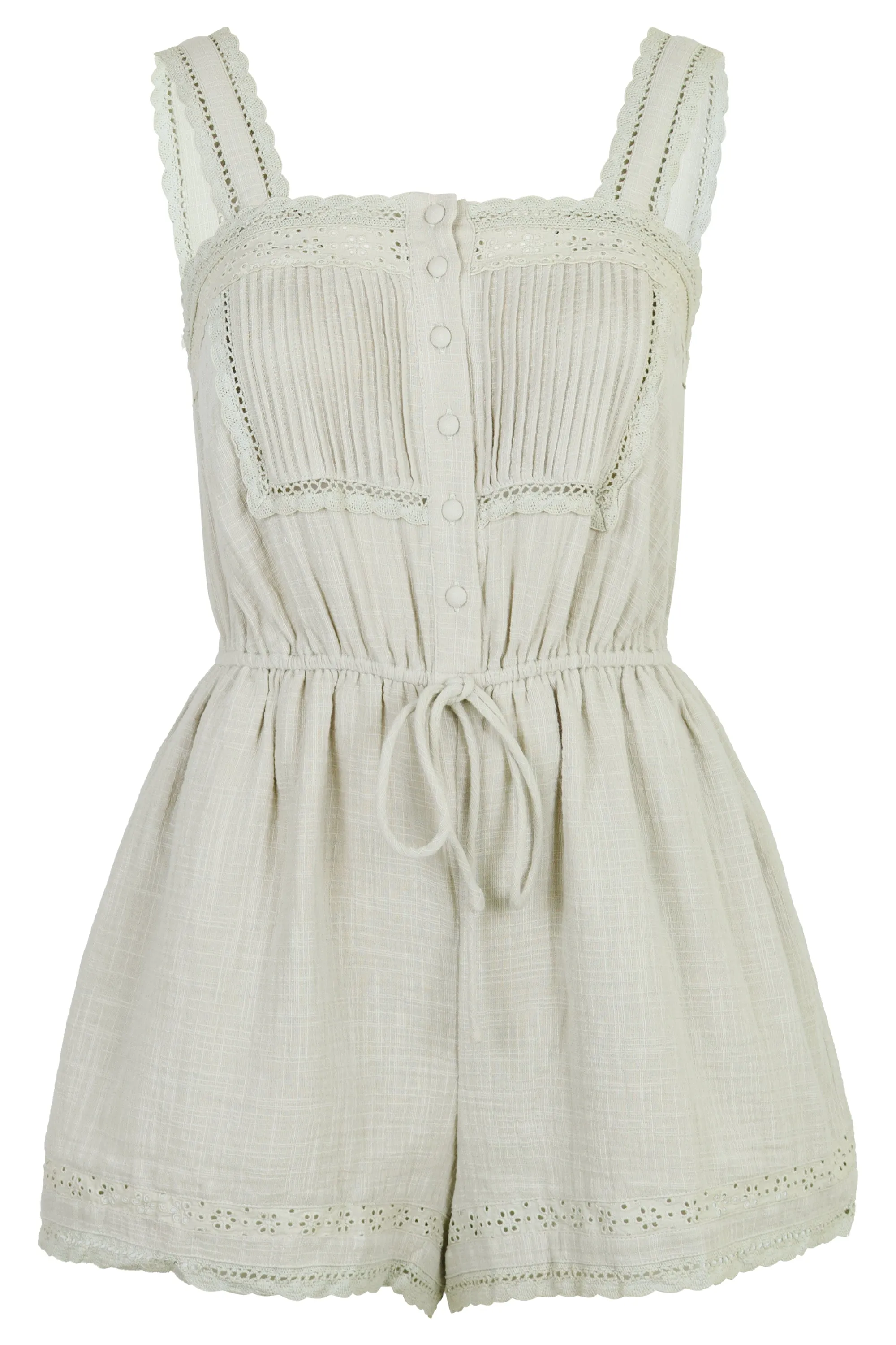 Lace Trim Romper Sage sold by Sand Dollar