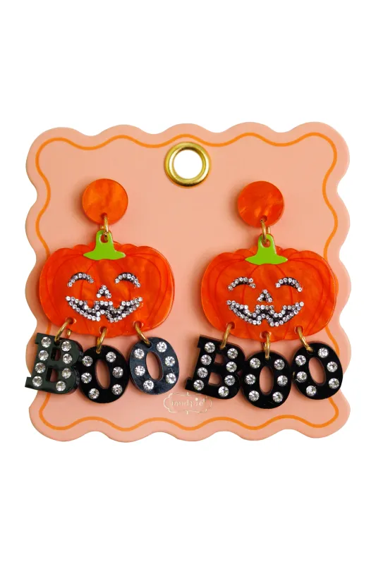Halloween Boo Rhinestone Beaded Earrings made by Sand Dollar
