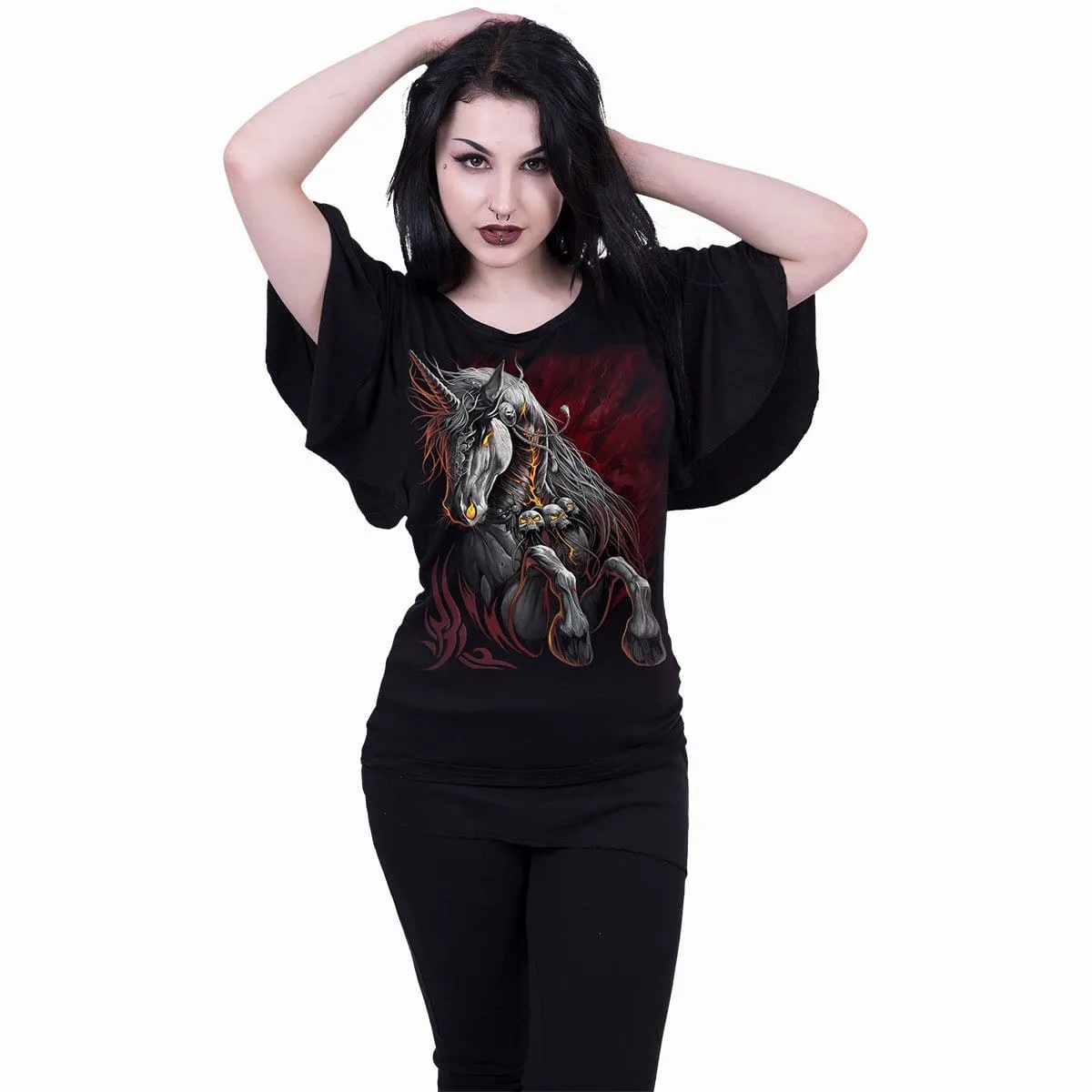 INFERNAL UNICORN - Boat Neck Bat Sleeve Top Black sold by Spiral Direct product image thumbnail 3