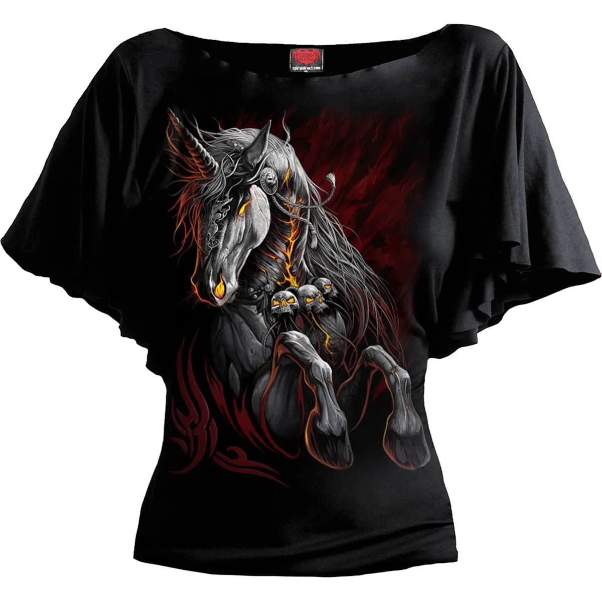INFERNAL UNICORN - Boat Neck Bat Sleeve Top Black sold by Spiral Direct