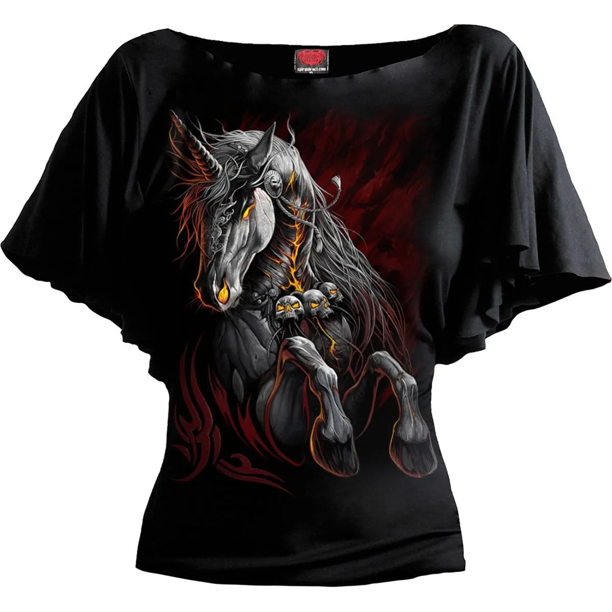 INFERNAL UNICORN - Boat Neck Bat Sleeve Top Black sold by Spiral Direct product image thumbnail 2