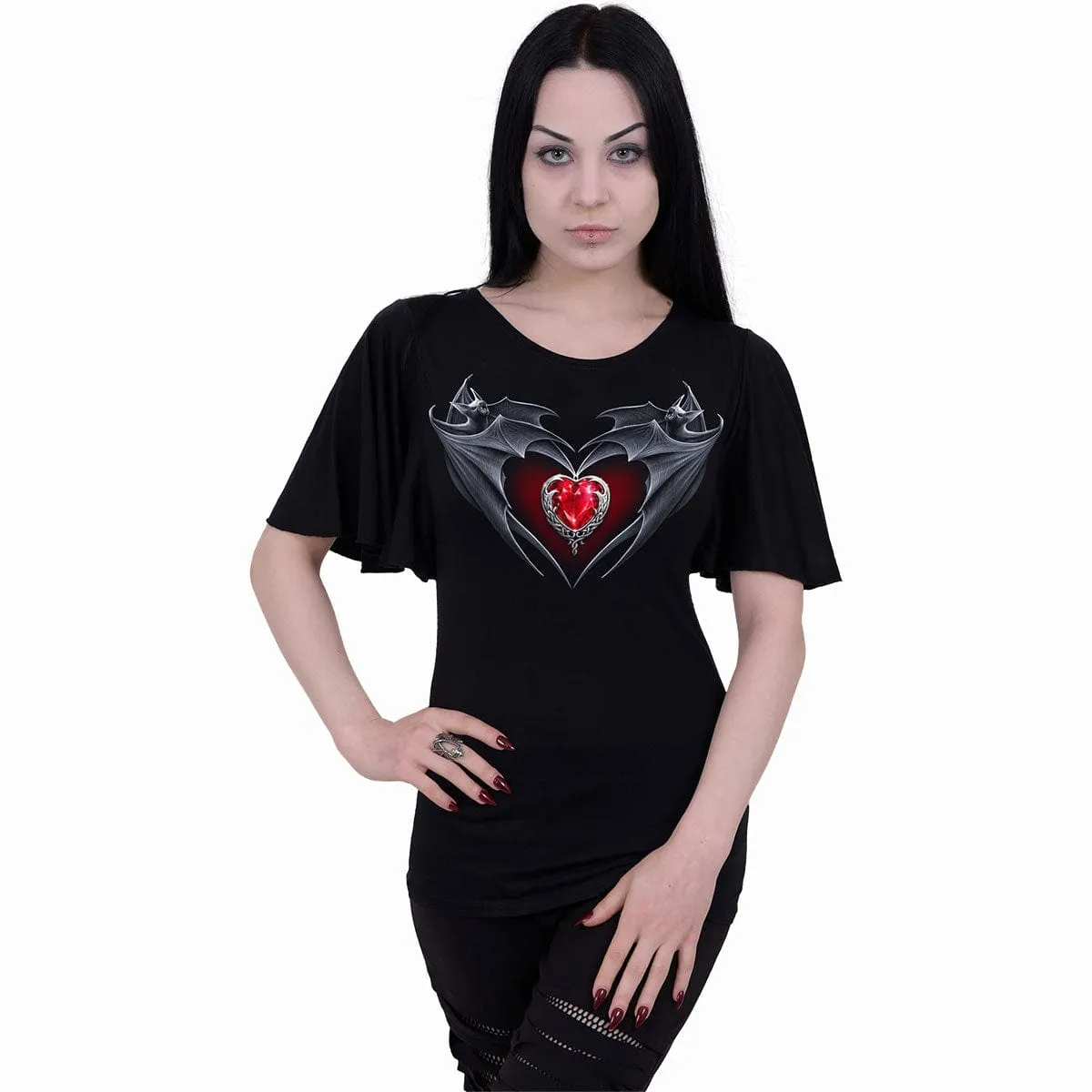 BAT'S HEART - Boat Neck Bat Sleeve Top Black sold by Spiral Direct product image thumbnail 2