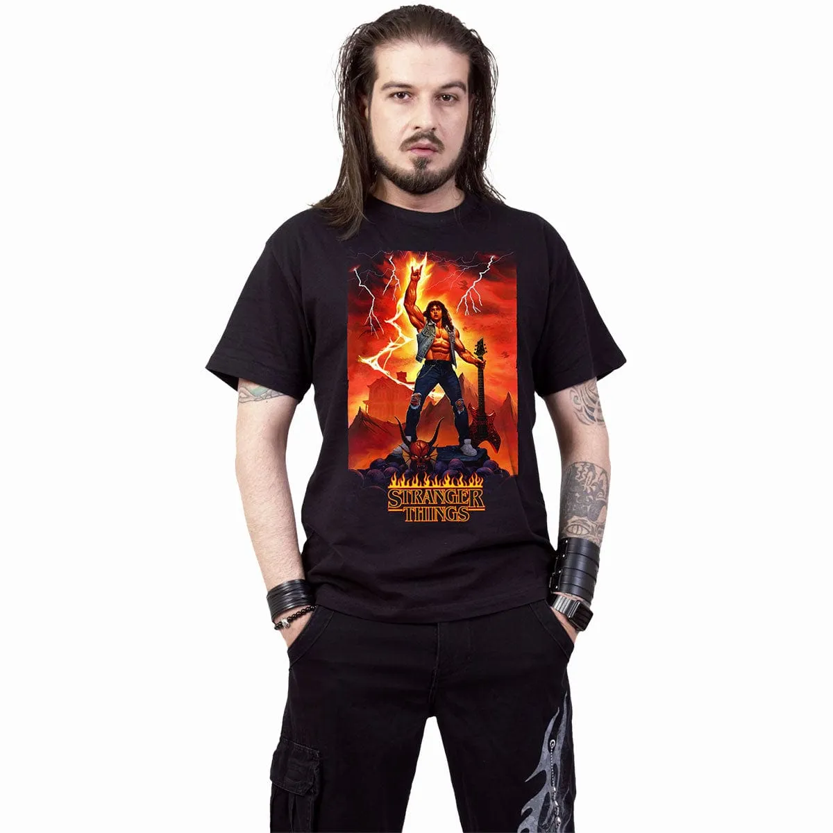 STRANGER THINGS 4 - EDDIE ROCKS - T-Shirt Black sold by Spiral Direct product image thumbnail 2