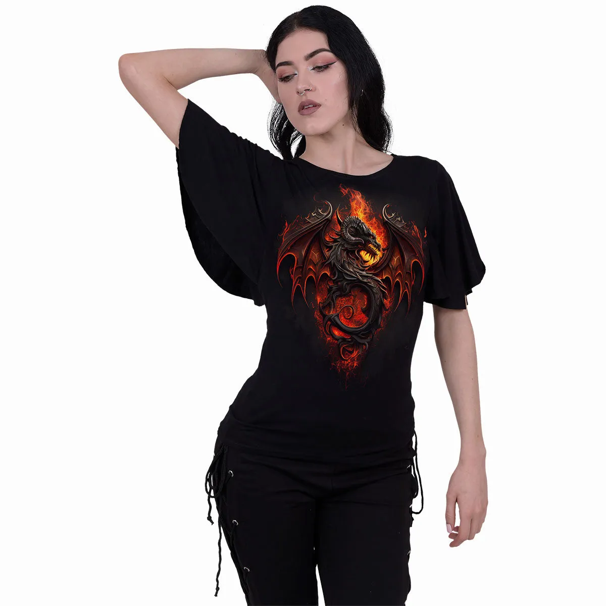 INFERNAL DUEL - Boat Neck Bat Sleeve Top Black sold by Spiral Direct product image thumbnail 2