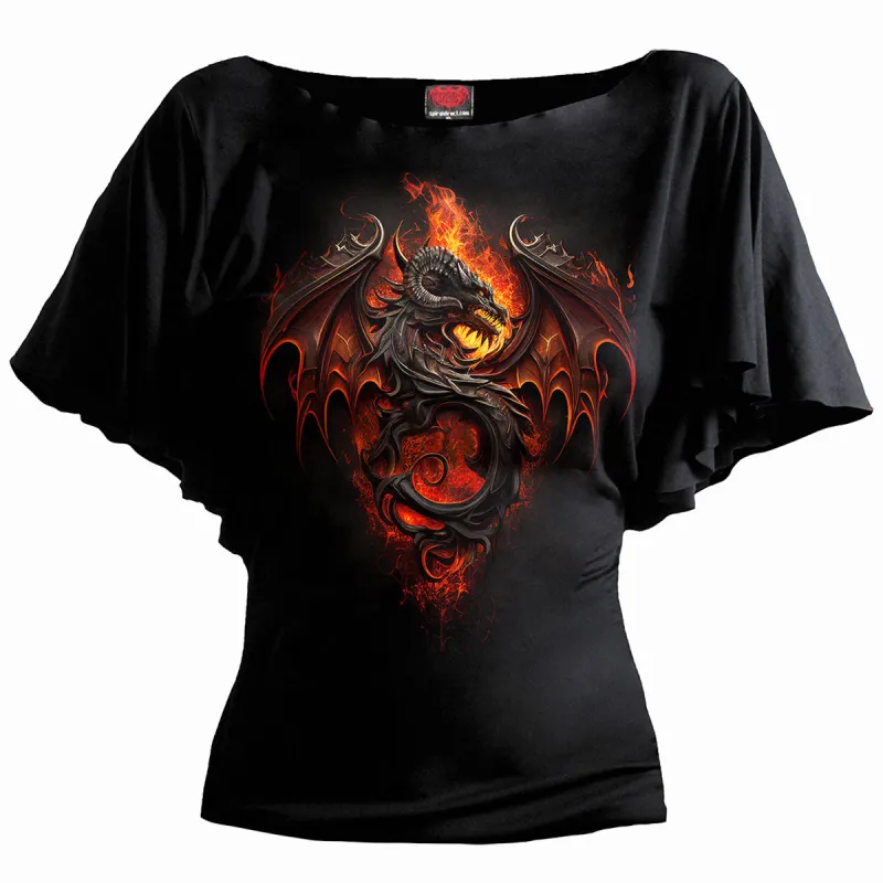 INFERNAL DUEL - Boat Neck Bat Sleeve Top Black sold by Spiral Direct