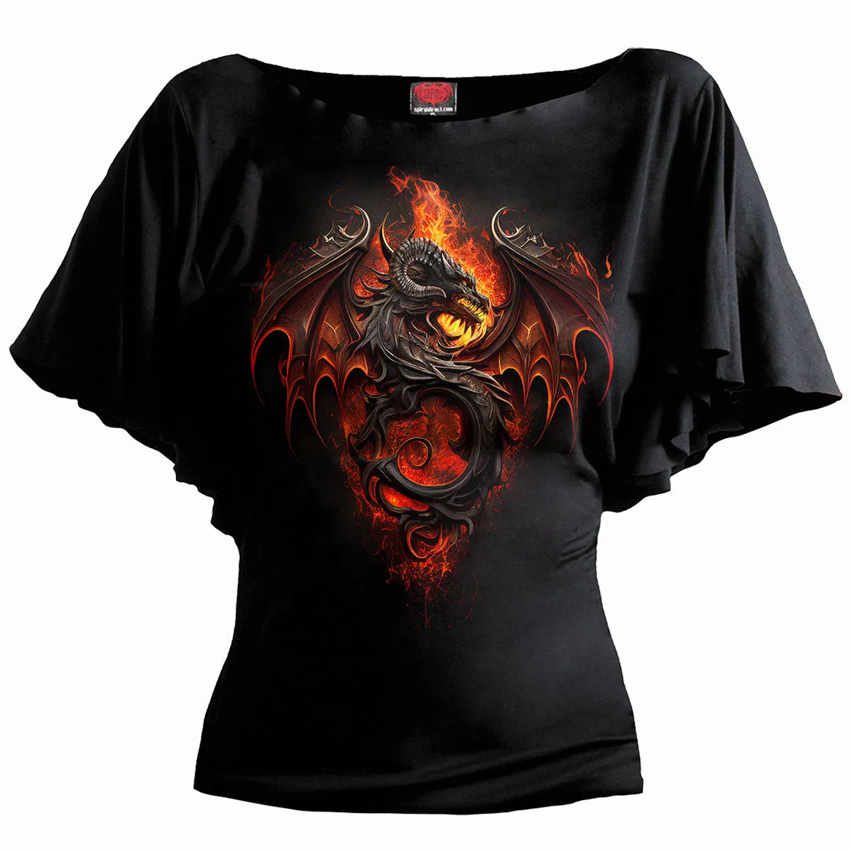 INFERNAL DUEL - Boat Neck Bat Sleeve Top Black sold by Spiral Direct