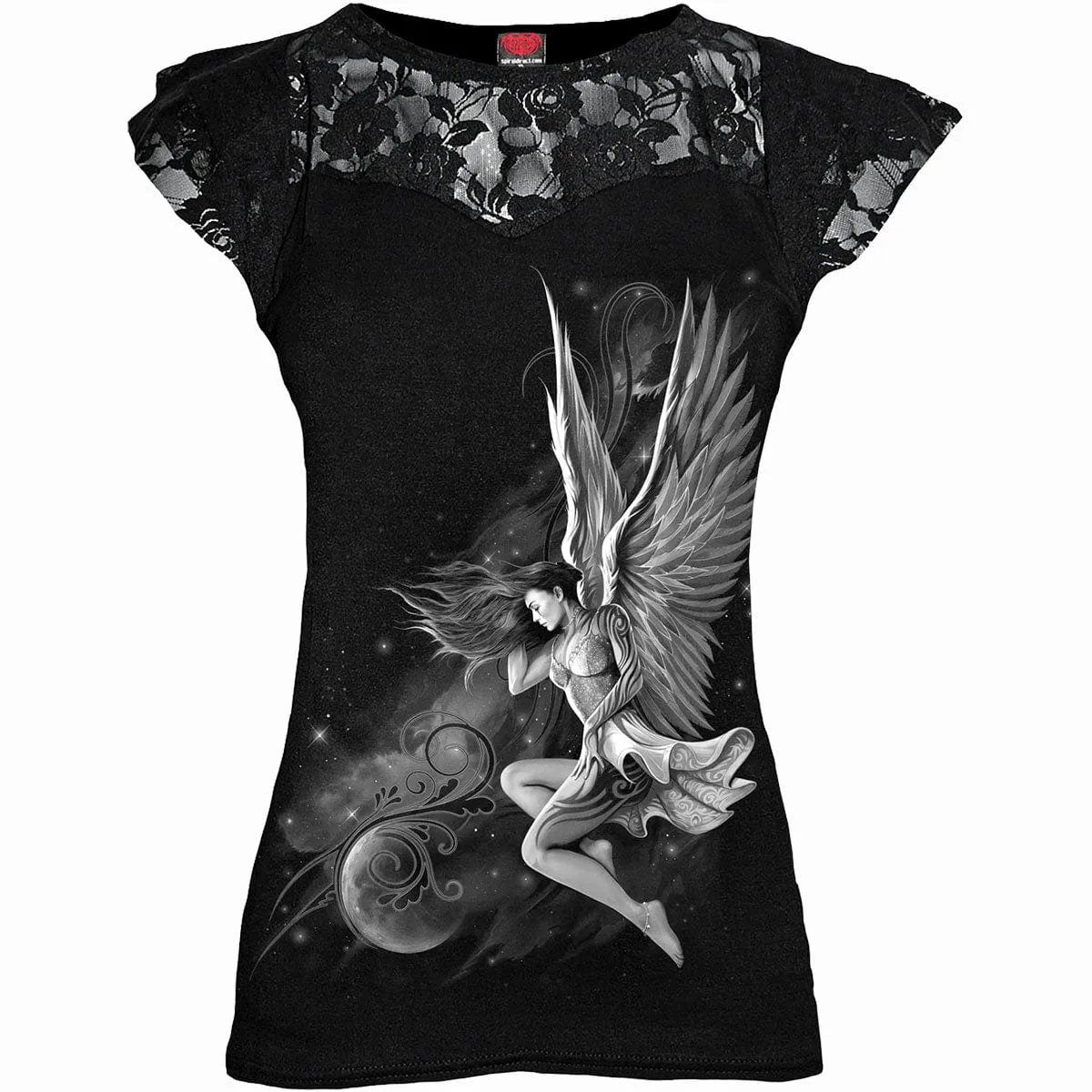 LUCID DREAMS - Lace Layered Cap Sleeve Top Black sold by Spiral Direct