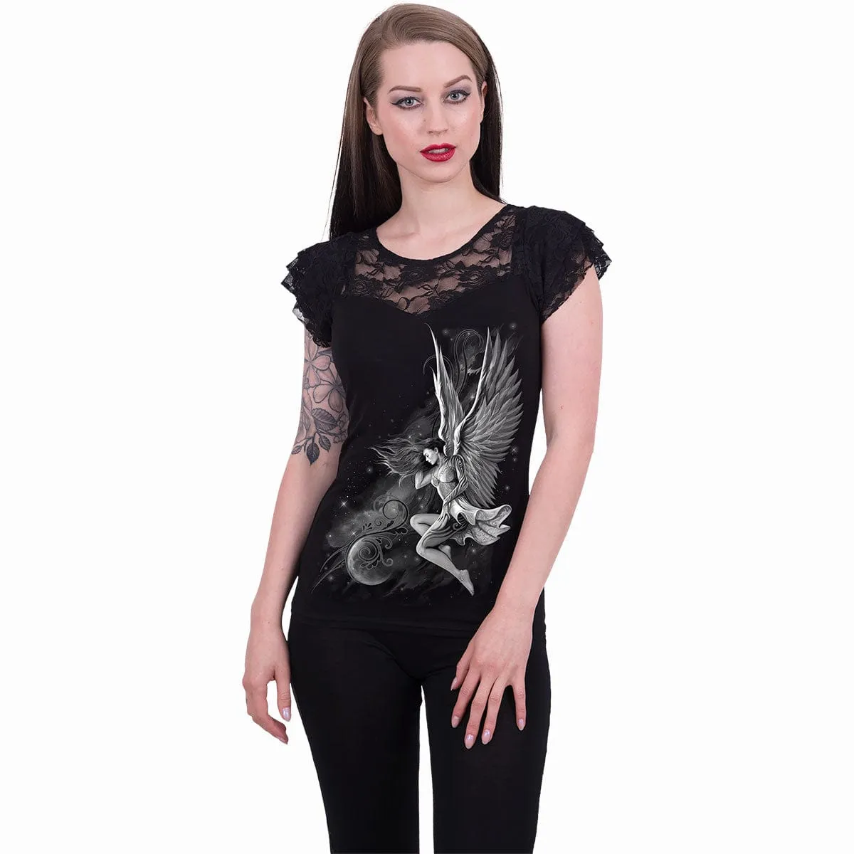 LUCID DREAMS - Lace Layered Cap Sleeve Top Black sold by Spiral Direct product image thumbnail 2