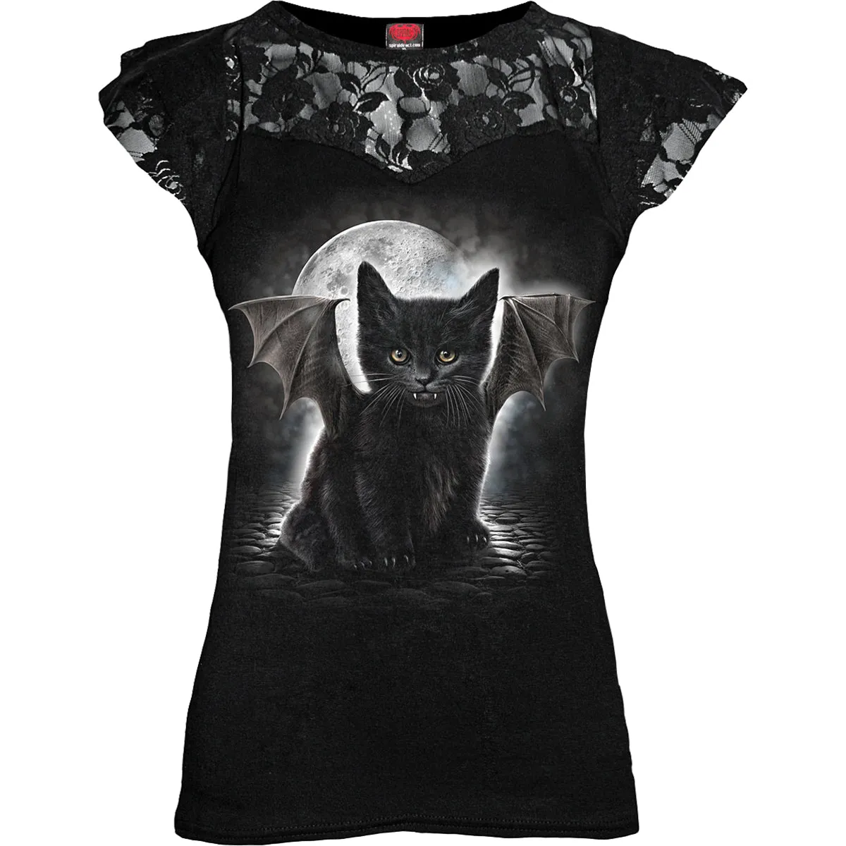 BAT CAT - Lace Layered Cap Sleeve Top Black sold by Spiral Direct