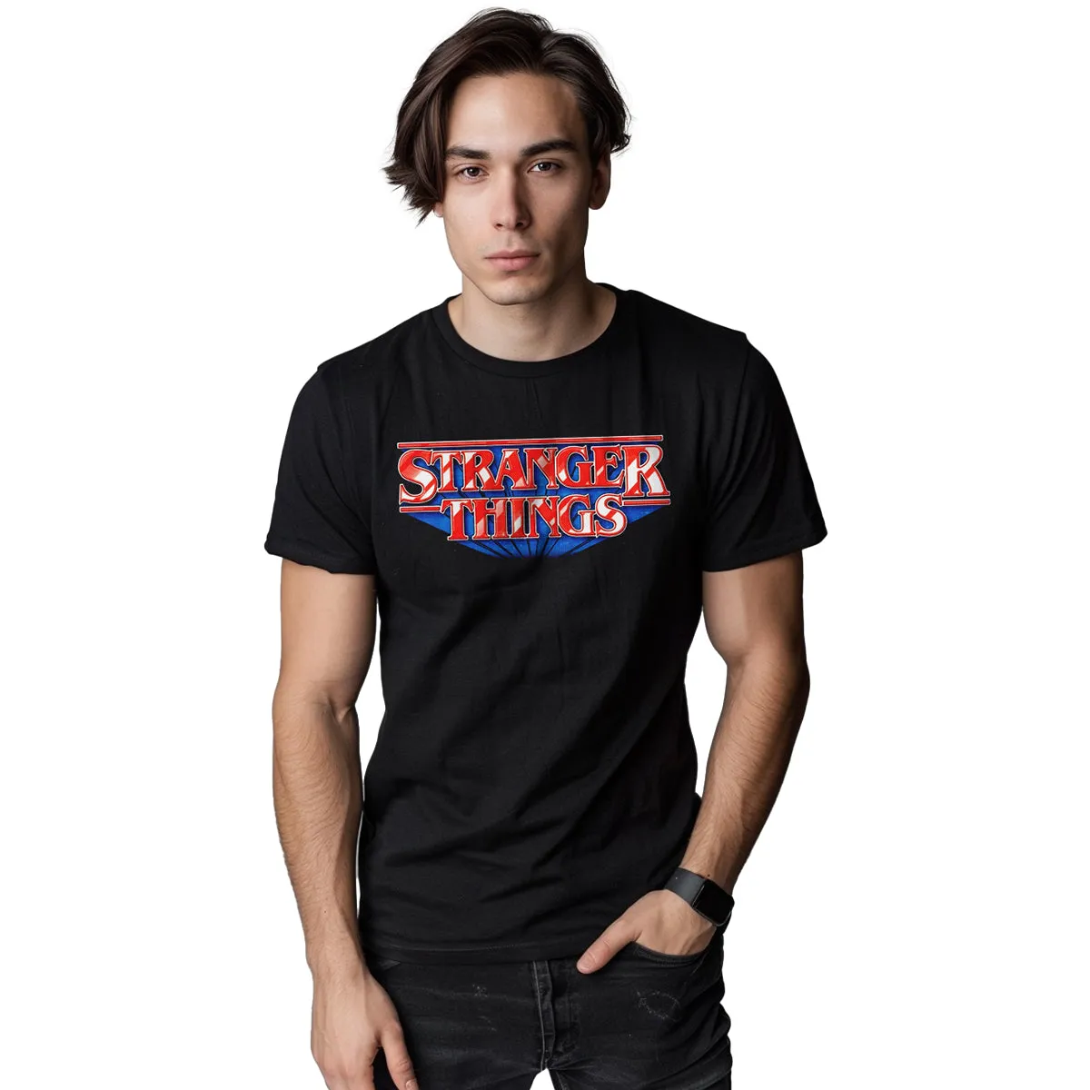 STRANGER THINGS - RETRO LOGO - Front Print T-Shirt Black sold by Spiral Direct product image thumbnail 2