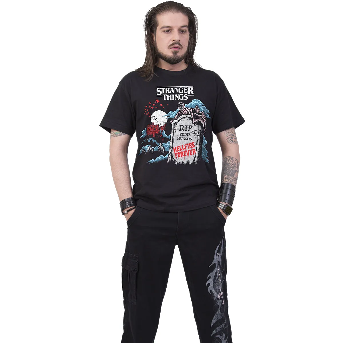 STRANGER THINGS - RIP EDDIE - Front Print T-Shirt Black sold by Spiral Direct product image thumbnail 2