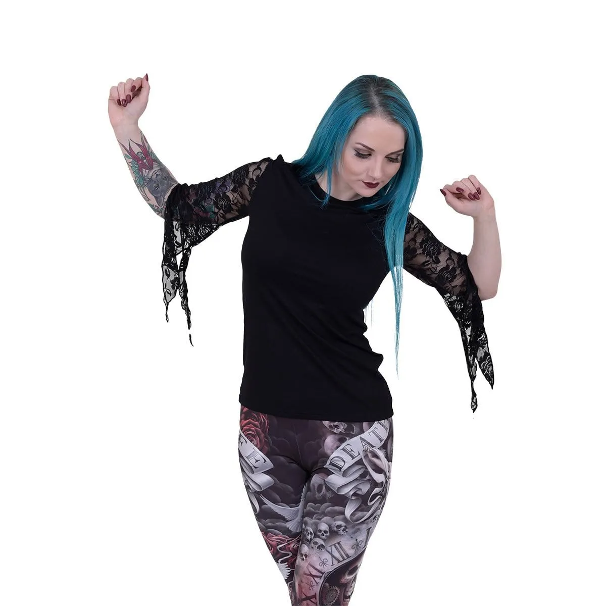 GOTHIC ELEGANCE - Rose Lace Sleeve Top sold by Spiral Direct product image thumbnail 2