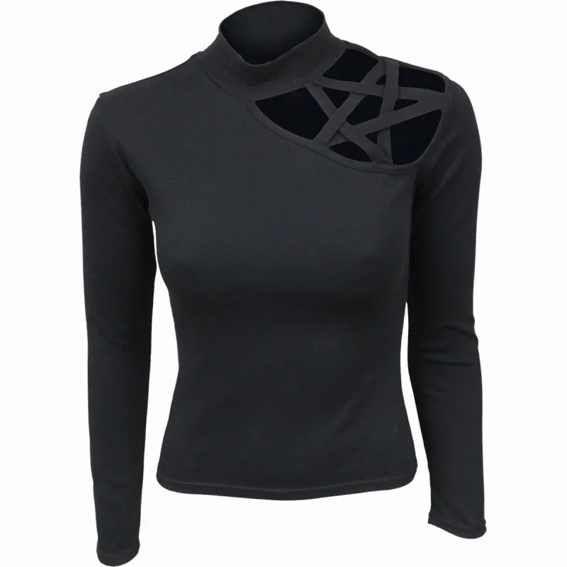 GOTHIC ELEGANCE - Pentagram Shoulder Longsleeve Top sold by Spiral Direct