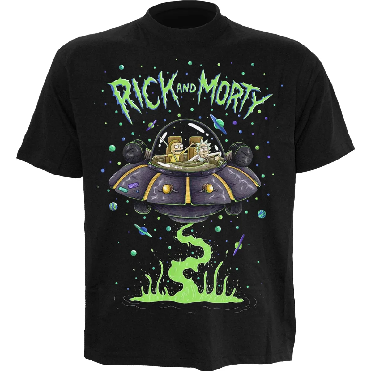 RICK AND MORTY - SPACE CRUISER - Front Print T-Shirt Black sold by Spiral Direct