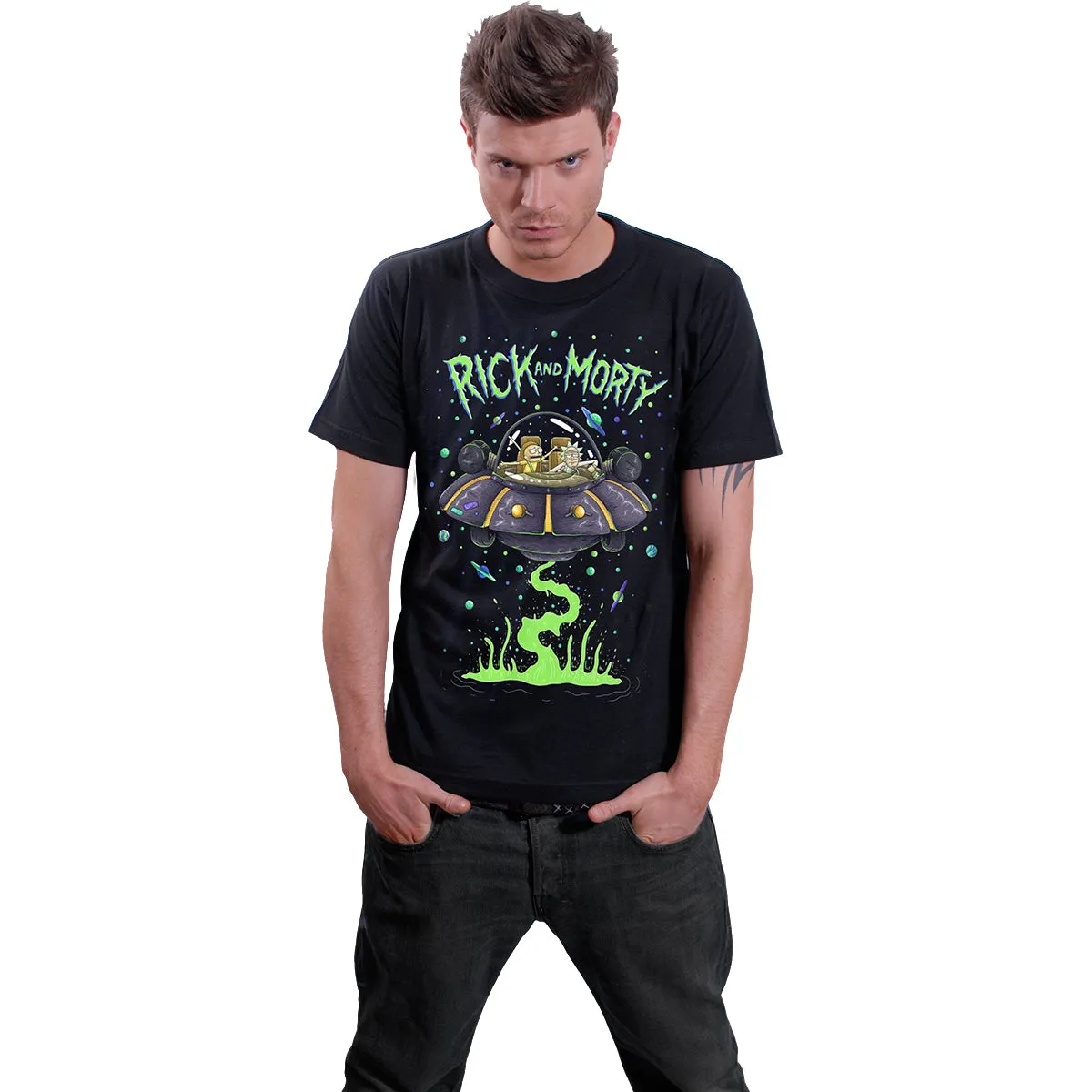 RICK AND MORTY - SPACE CRUISER - Front Print T-Shirt Black sold by Spiral Direct product image thumbnail 2