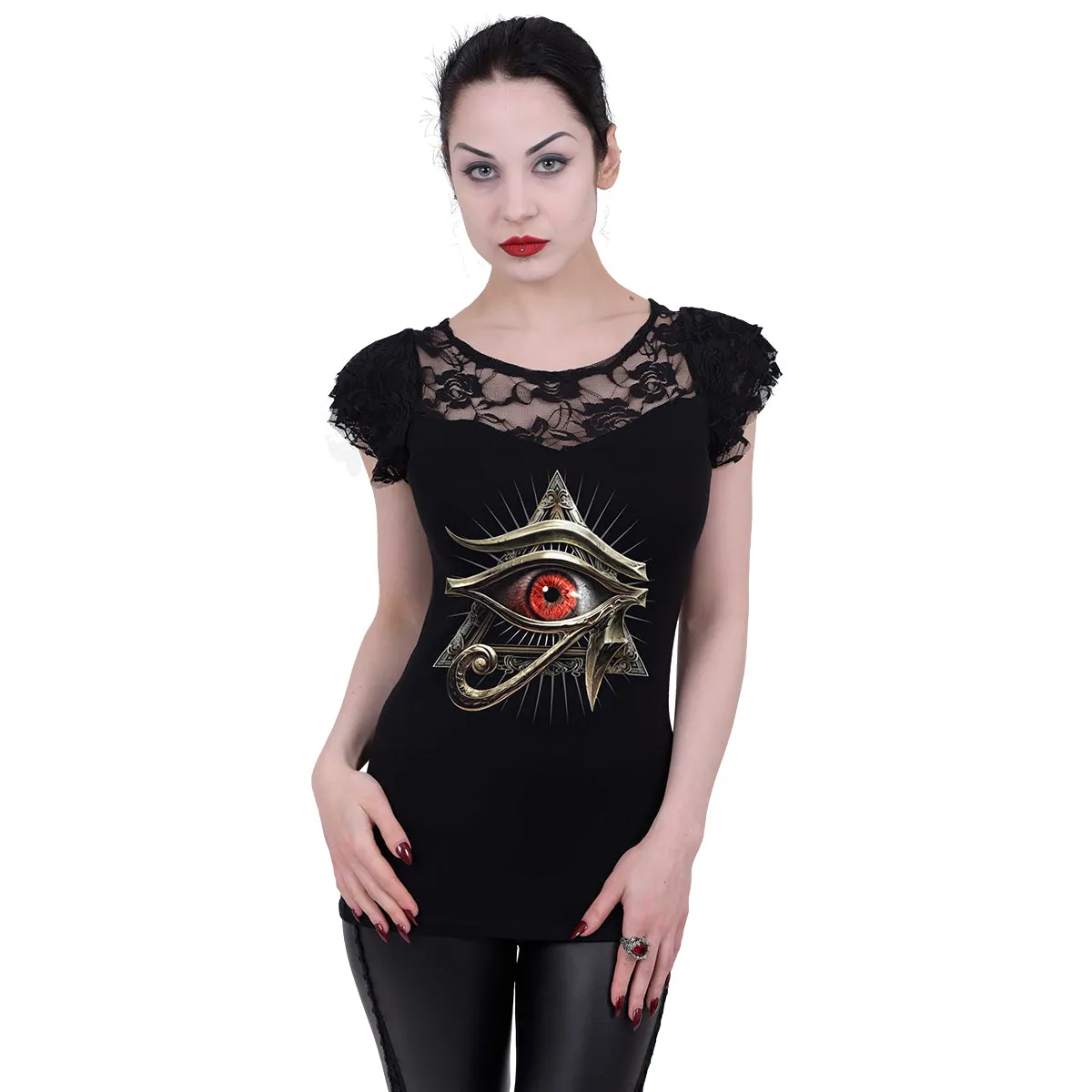 EVIL EYE - Lace Layered Cap Sleeve Top Black sold by Spiral Direct product image thumbnail 2