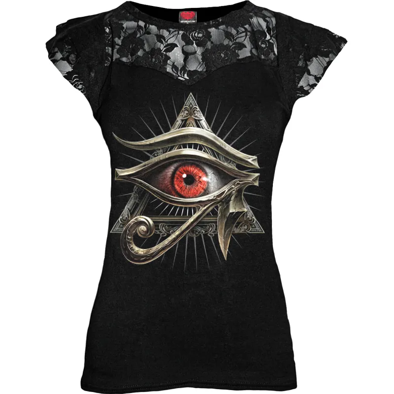 EVIL EYE - Lace Layered Cap Sleeve Top Black sold by Spiral Direct