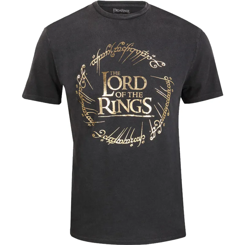LORD OF THE RINGS - GOLD FOIL LOGO - Acid Wash T-Shirt sold by Spiral Direct