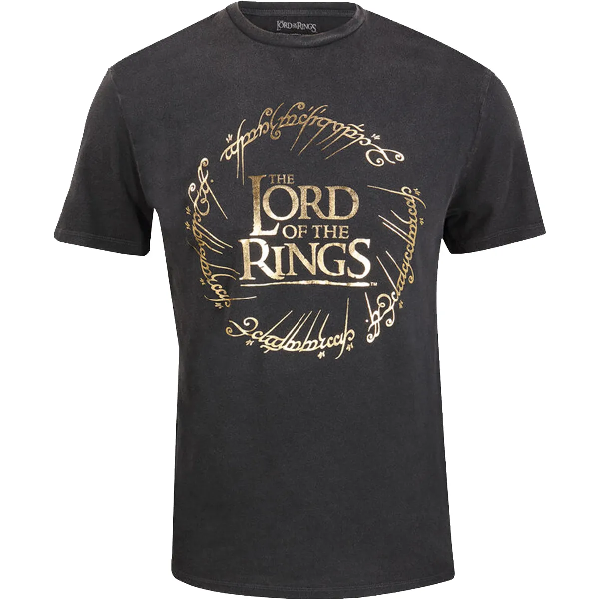 LORD OF THE RINGS - GOLD FOIL LOGO - Acid Wash T-Shirt sold by Spiral Direct