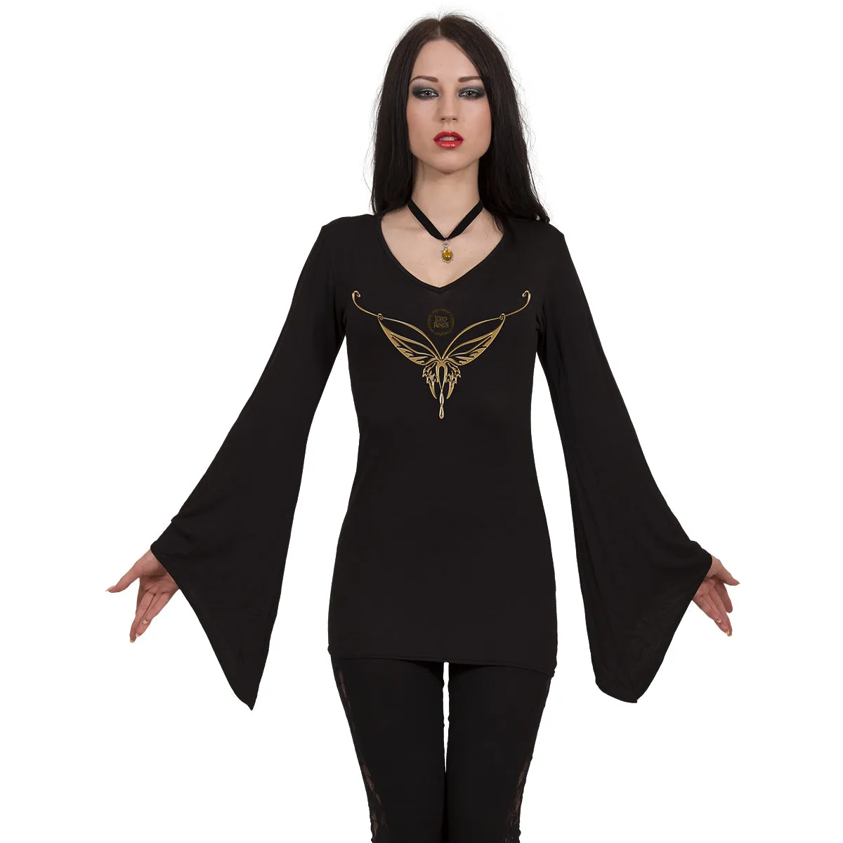 LOTR - ELVEN NECKLACE - V Neck Goth Sleeve Top Black sold by Spiral Direct product image thumbnail 2