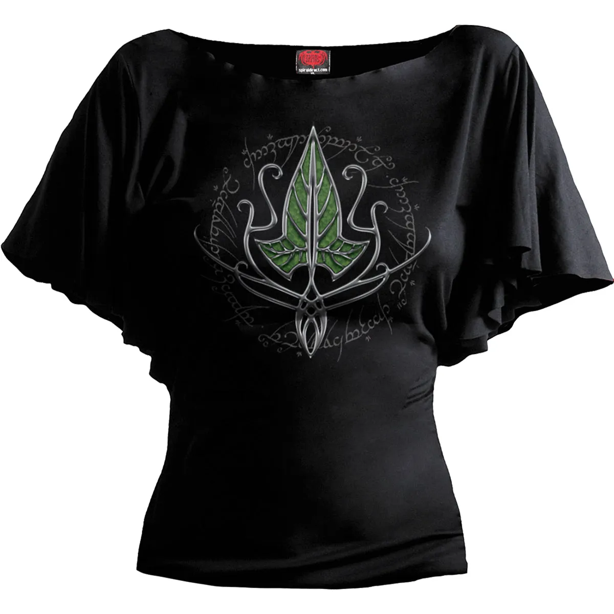 LOTR - FRODO LEAF - Boat Neck Bat Sleeve Top Black sold by Spiral Direct