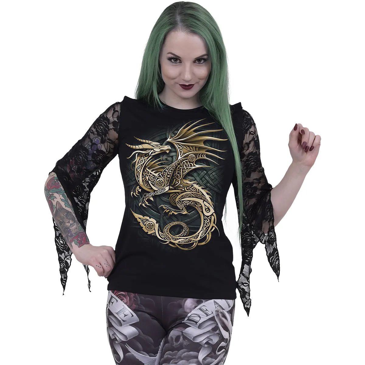 CELTIC DRAGON - Rose Lace Sleeve Top sold by Spiral Direct product image thumbnail 2