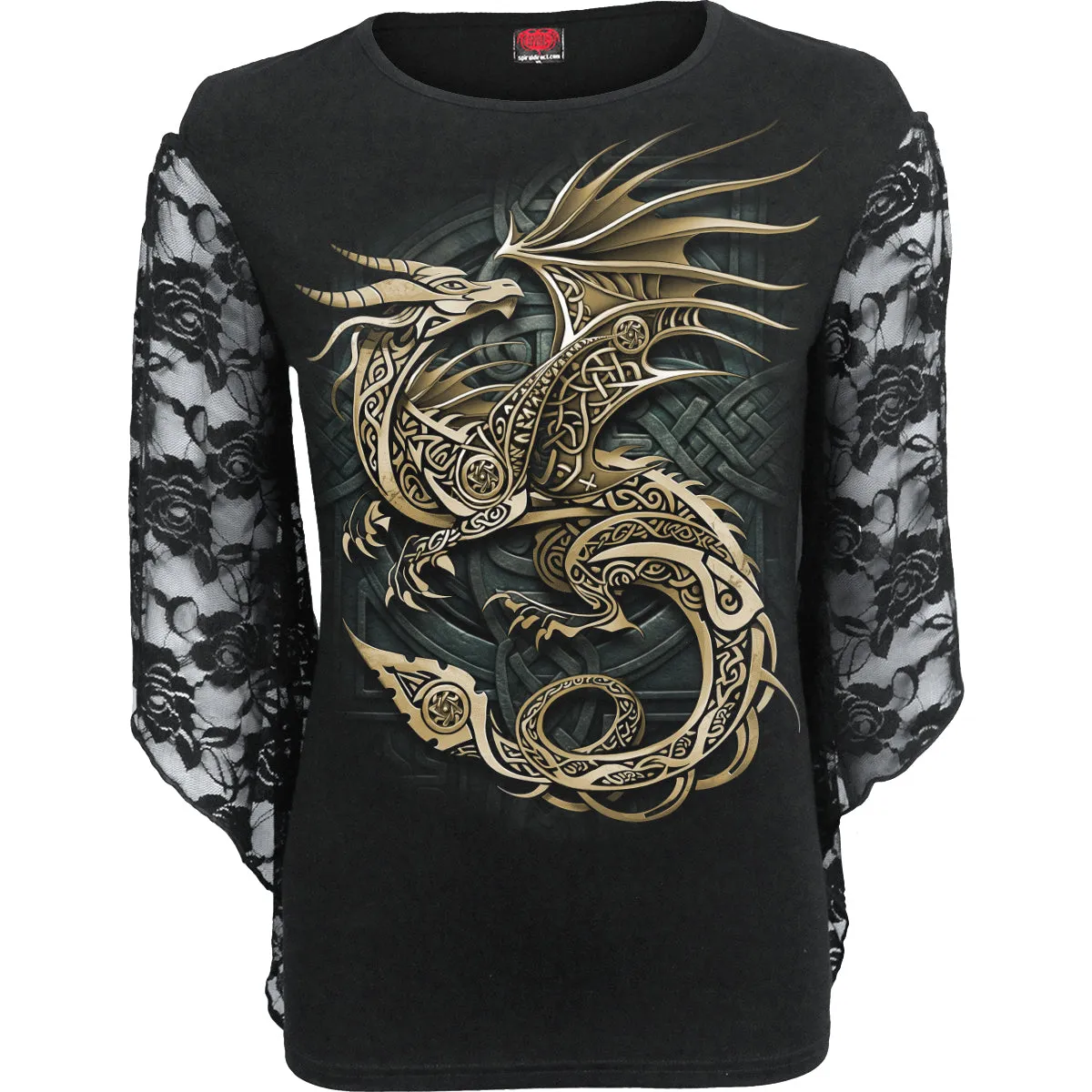 CELTIC DRAGON - Rose Lace Sleeve Top sold by Spiral Direct