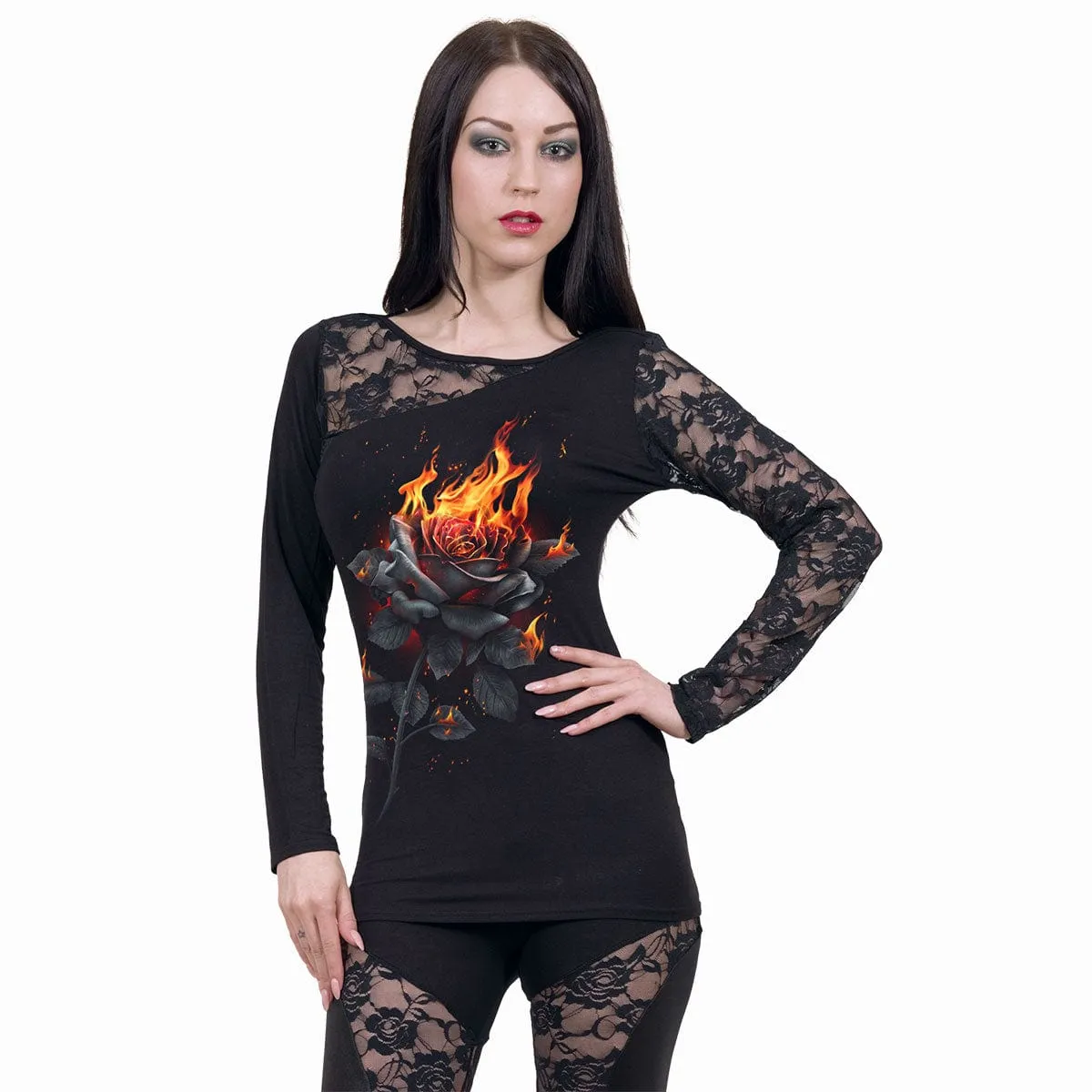 FLAMING ROSE - Lace One Shoulder Top Black sold by Spiral Direct product image thumbnail 2