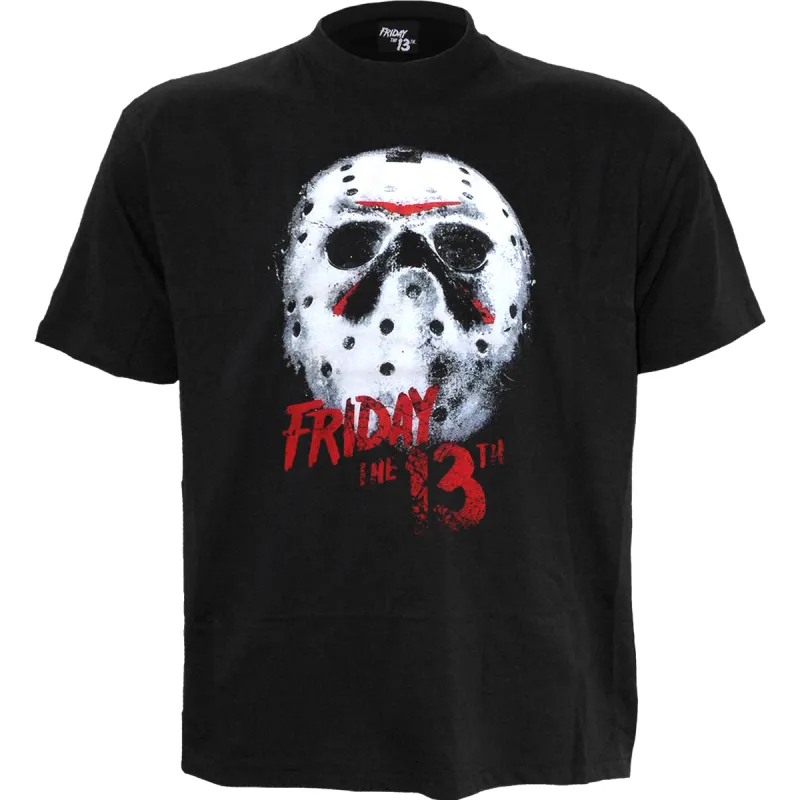 FRIDAY THE 13TH - WHITE MASK - Front Print T-Shirt Black sold by Spiral Direct