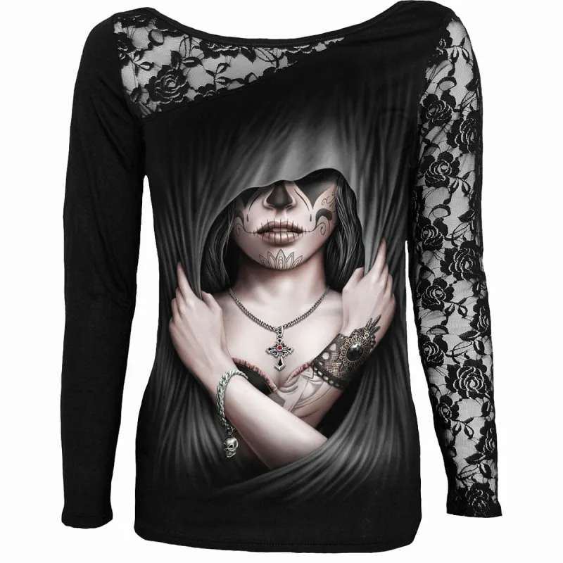 DEAD LOVE - Lace One Shoulder Top Black sold by Spiral Direct