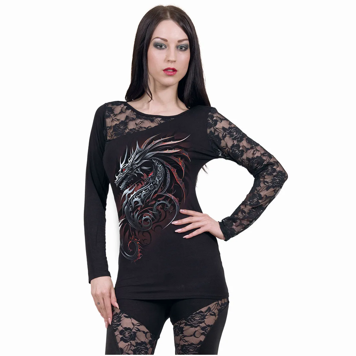 DRAGON SHARDS - Lace One Shoulder Top Black sold by Spiral Direct product image thumbnail 2