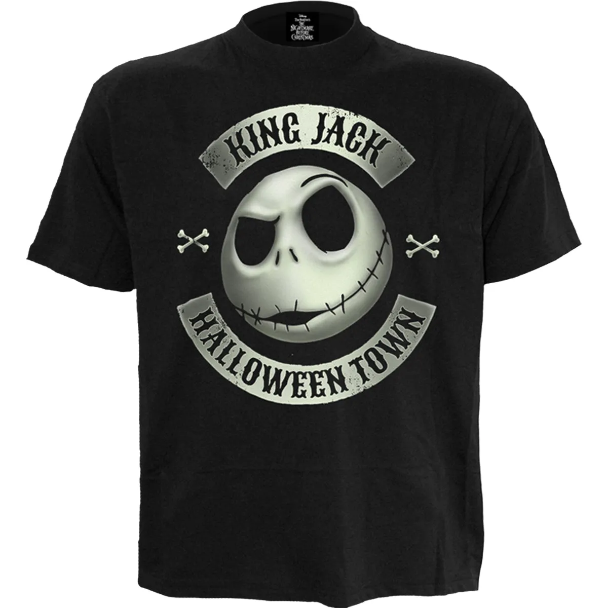 NIGHTMARE BEFORE XMAS -JACK CREST (GLOW) - Front Print T-Shirt Black sold by Spiral Direct
