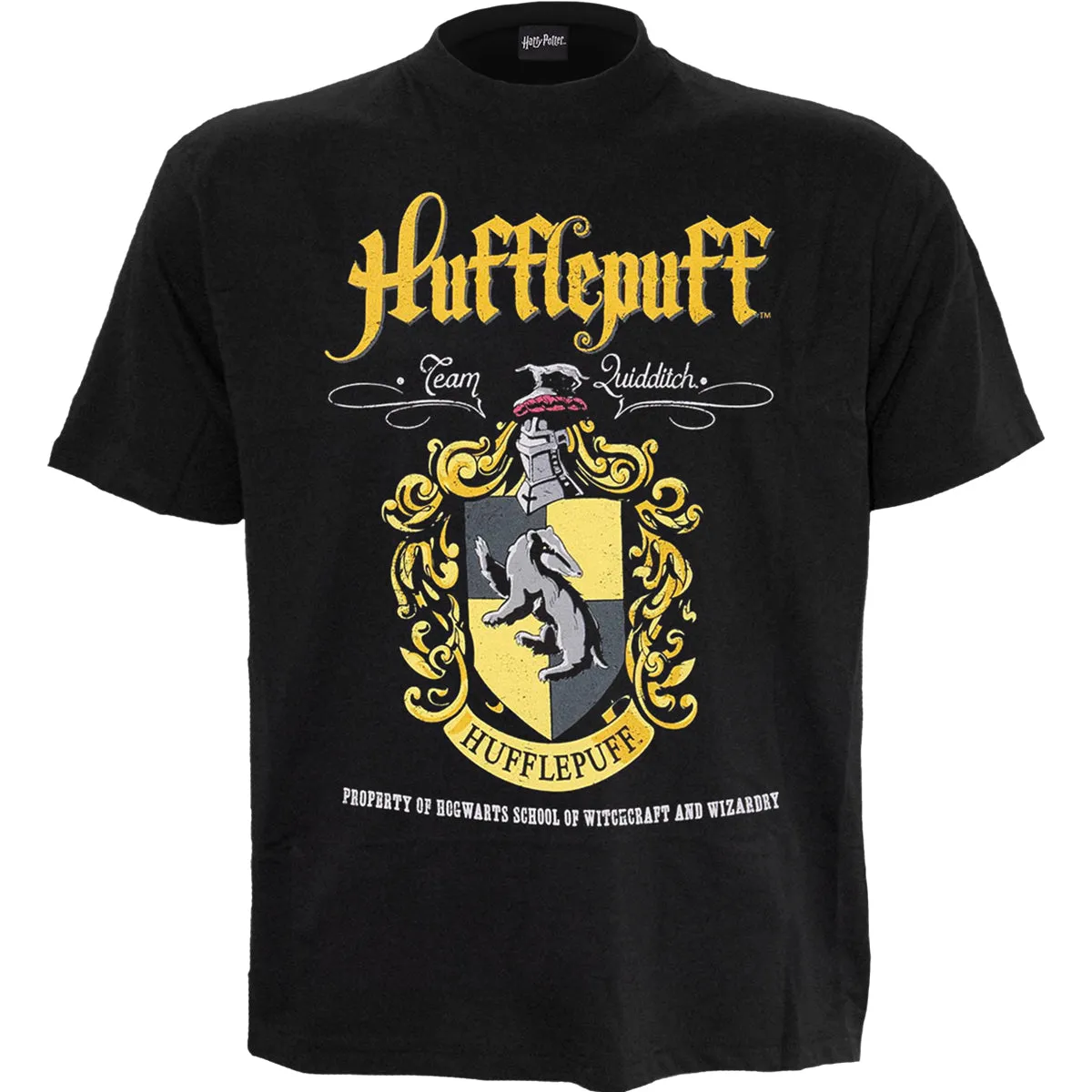 HARRY POTTER - HUFFLEPUFF CREST - Front Print T-Shirt Black sold by Spiral Direct