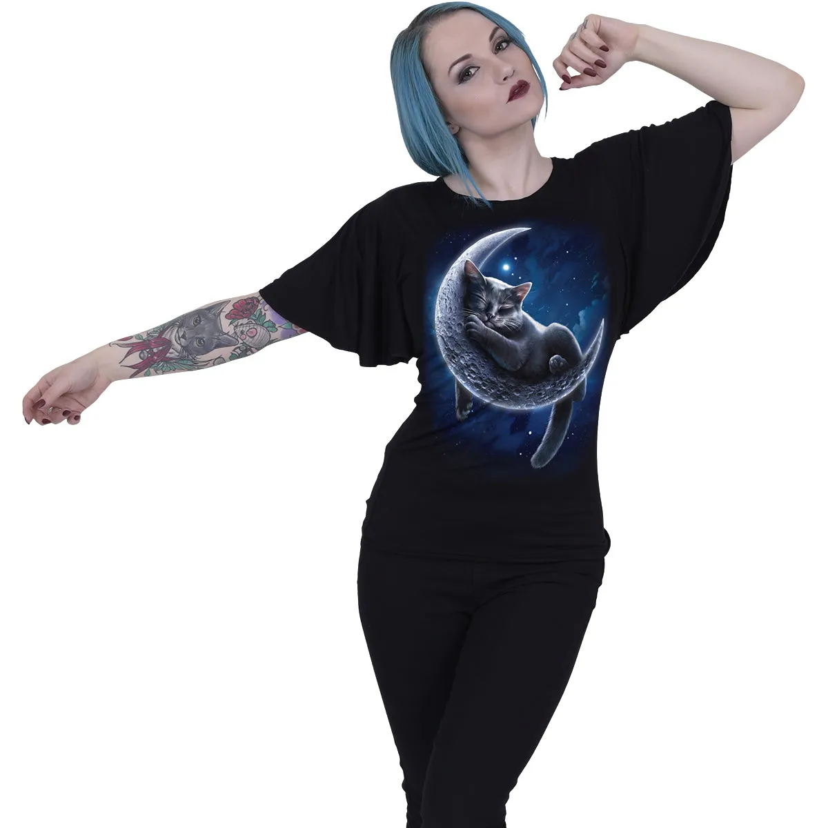 VELVET MOON - Boat Neck Bat Sleeve Top Black sold by Spiral Direct product image thumbnail 2