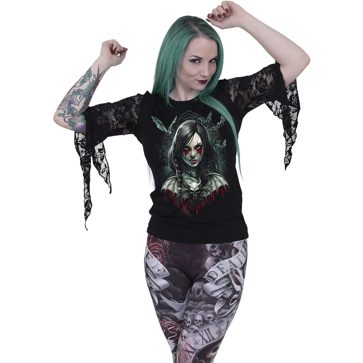 HALLOW'S EVE - Rose Lace Sleeve Top sold by Spiral Direct product image thumbnail 2