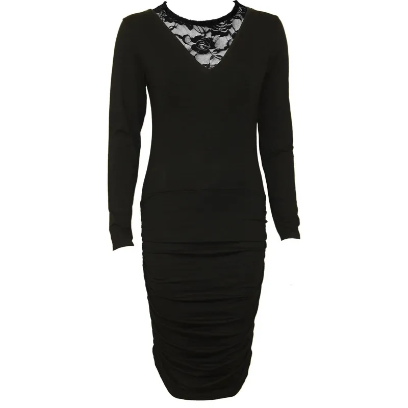 GOTHIC ELEGANCE - Lace Back Midi Gathered Dress made by Spiral Direct