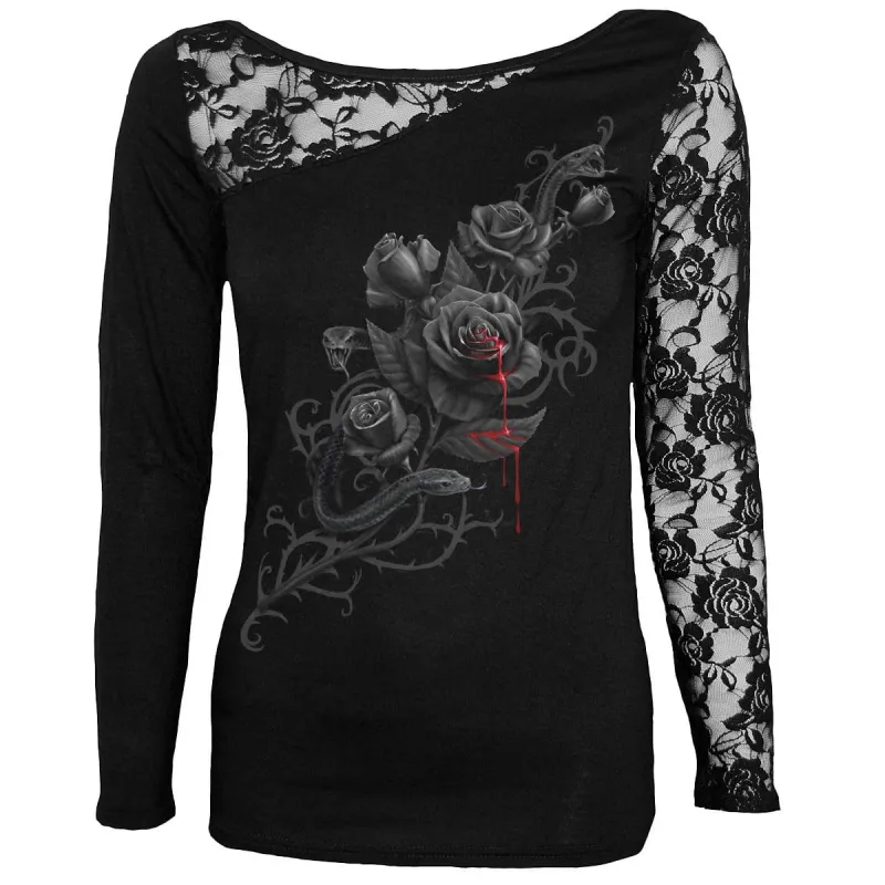 FATAL ATTRACTION - Lace One Shoulder Top Black sold by Spiral Direct