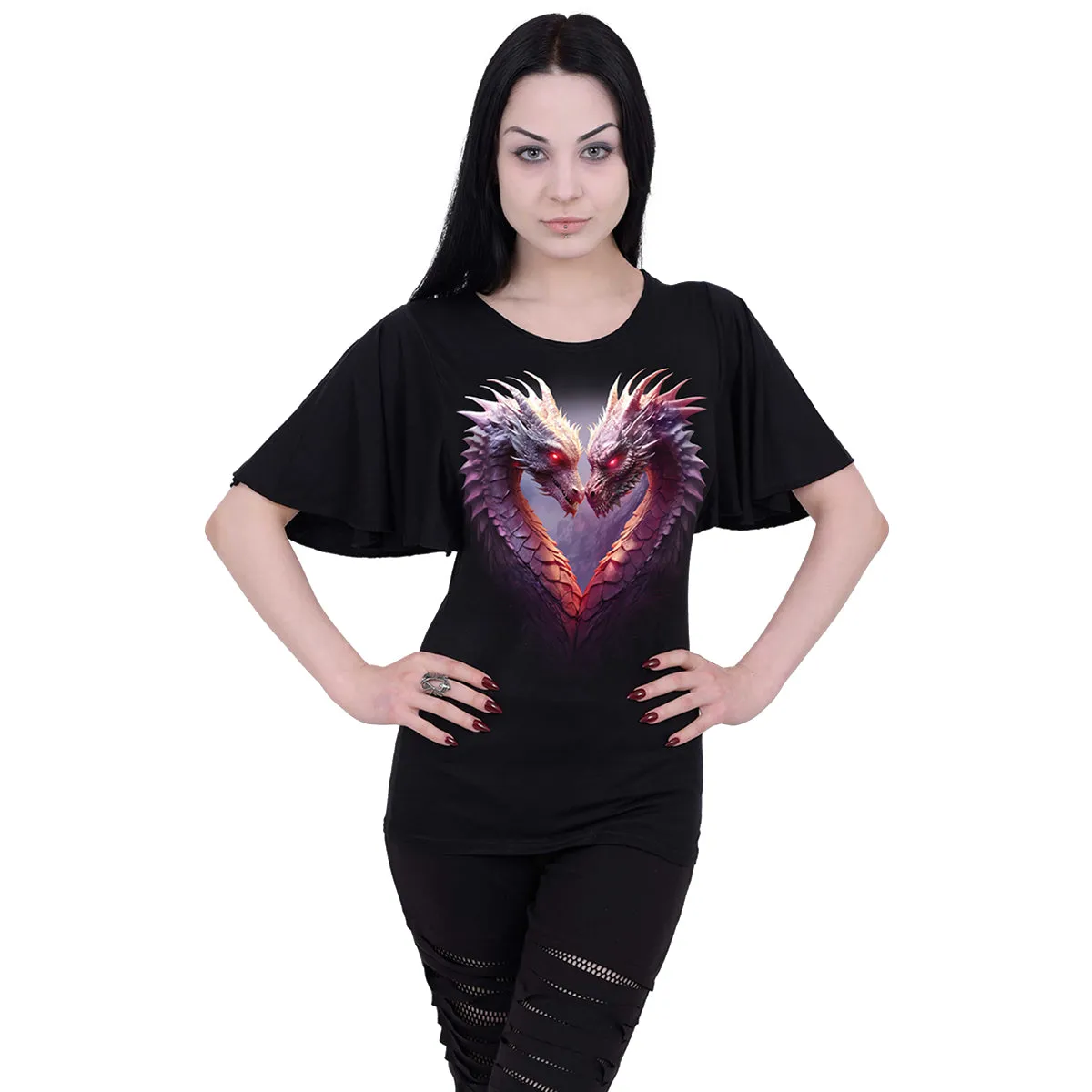 HEART OF DRAGONS - Boat Neck Bat Sleeve Top Black sold by Spiral Direct product image thumbnail 2