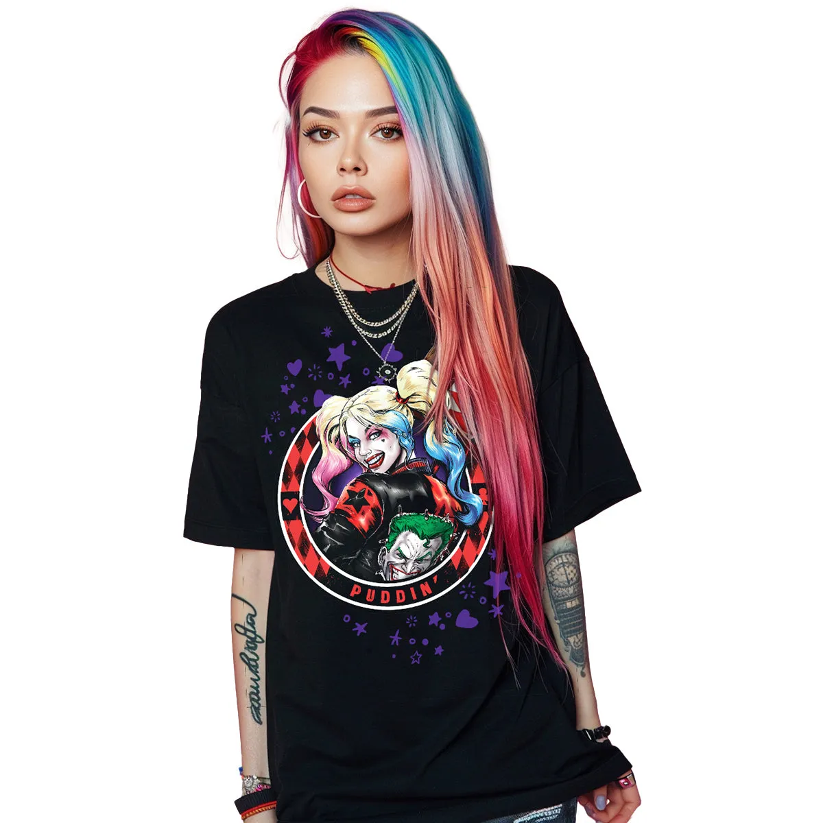 HARLEY QUINN - PUDDIN' - Front Print T-Shirt Black sold by Spiral Direct product image thumbnail 2