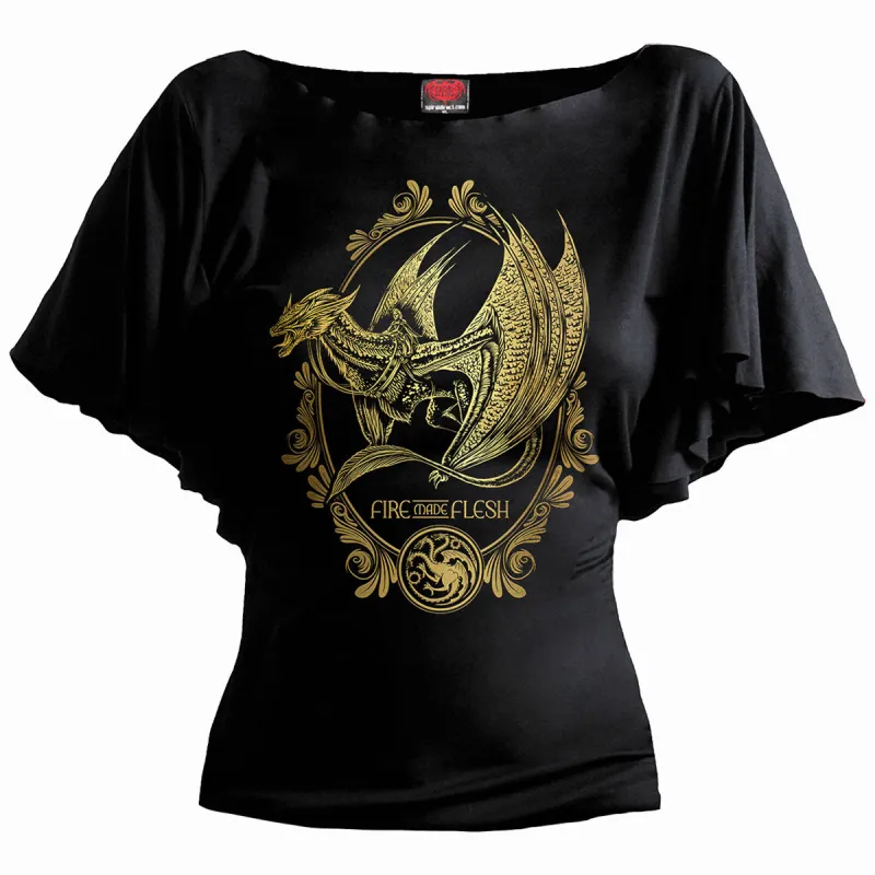 HOD 2 - FILIGREE - Boat Neck Bat Sleeve Top Black sold by Spiral Direct