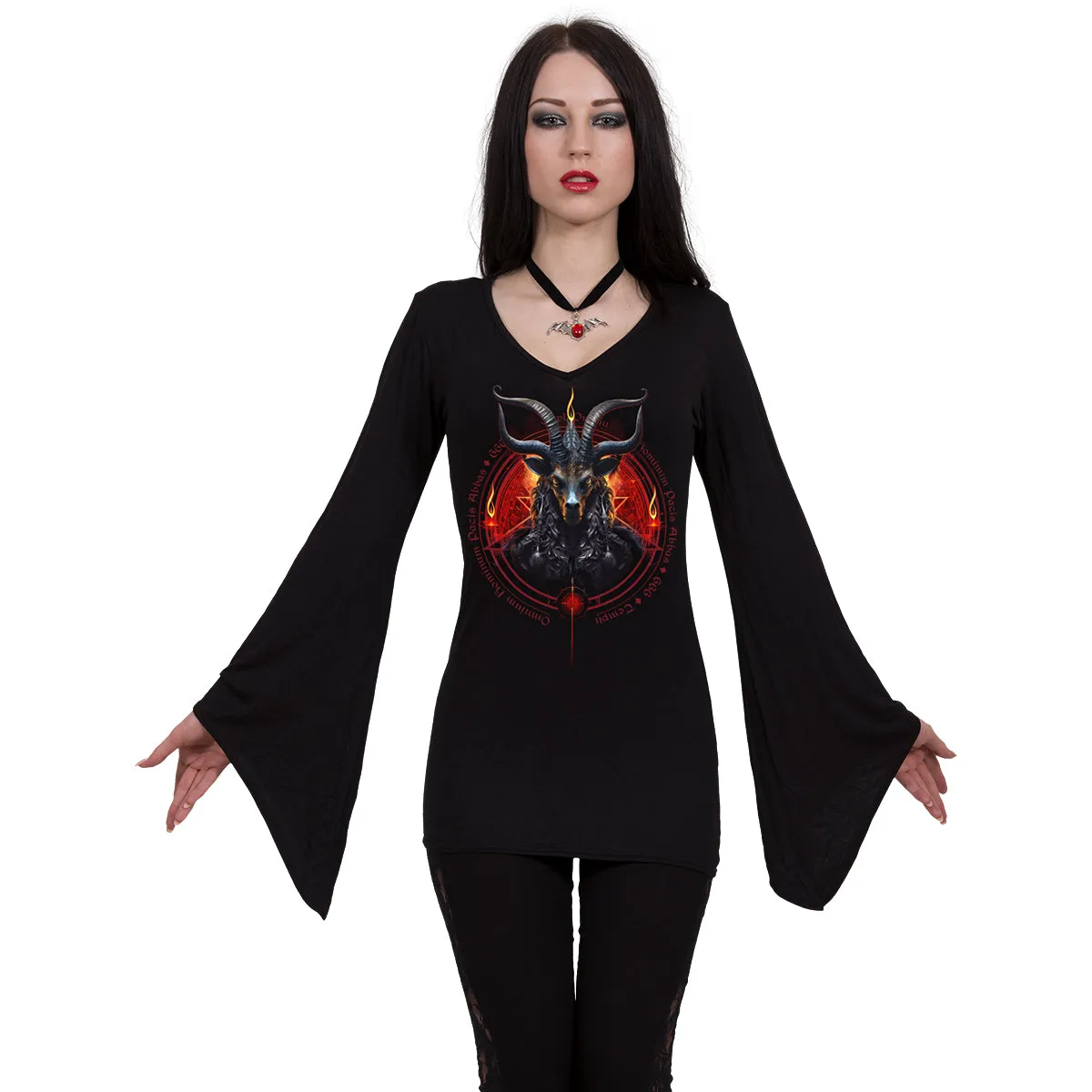 BAPHOMET - V Neck Goth Sleeve Top Black sold by Spiral Direct product image thumbnail 2