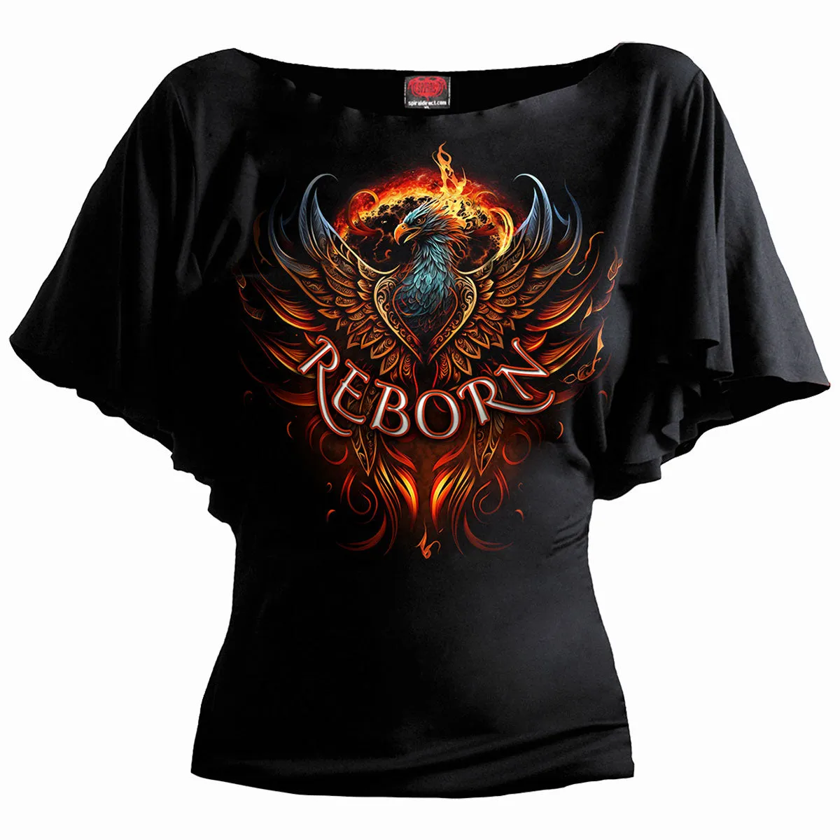 ASHES REBORN - Boat Neck Bat Sleeve Top Black sold by Spiral Direct