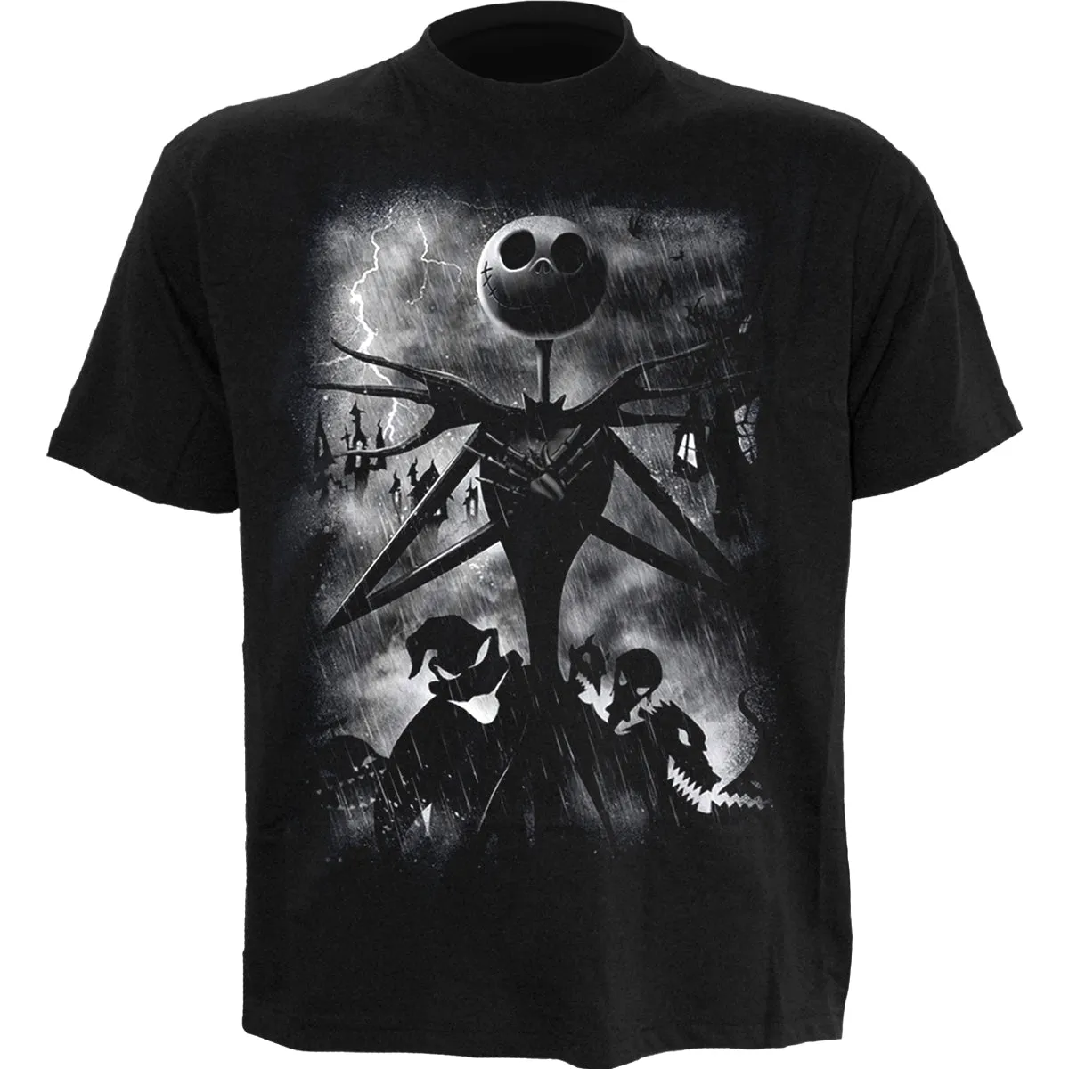 NIGHTMARE BEFORE CHRISTMAS - STORMY SKIES - Front Print T-Shirt Black sold by Spiral Direct