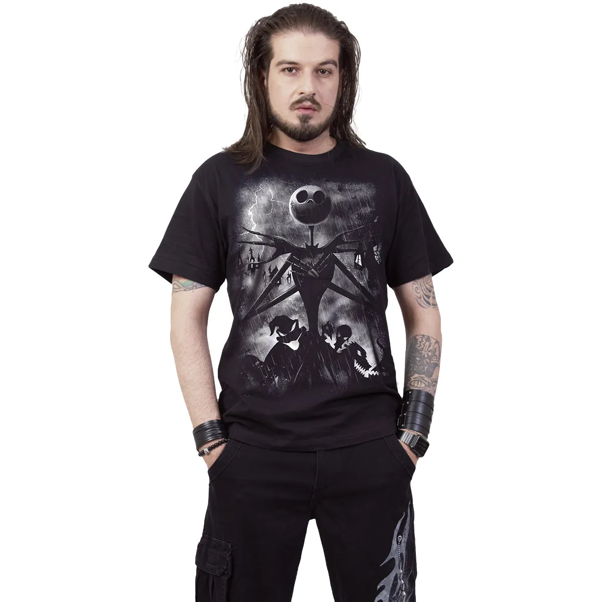 NIGHTMARE BEFORE CHRISTMAS - STORMY SKIES - Front Print T-Shirt Black sold by Spiral Direct product image thumbnail 2