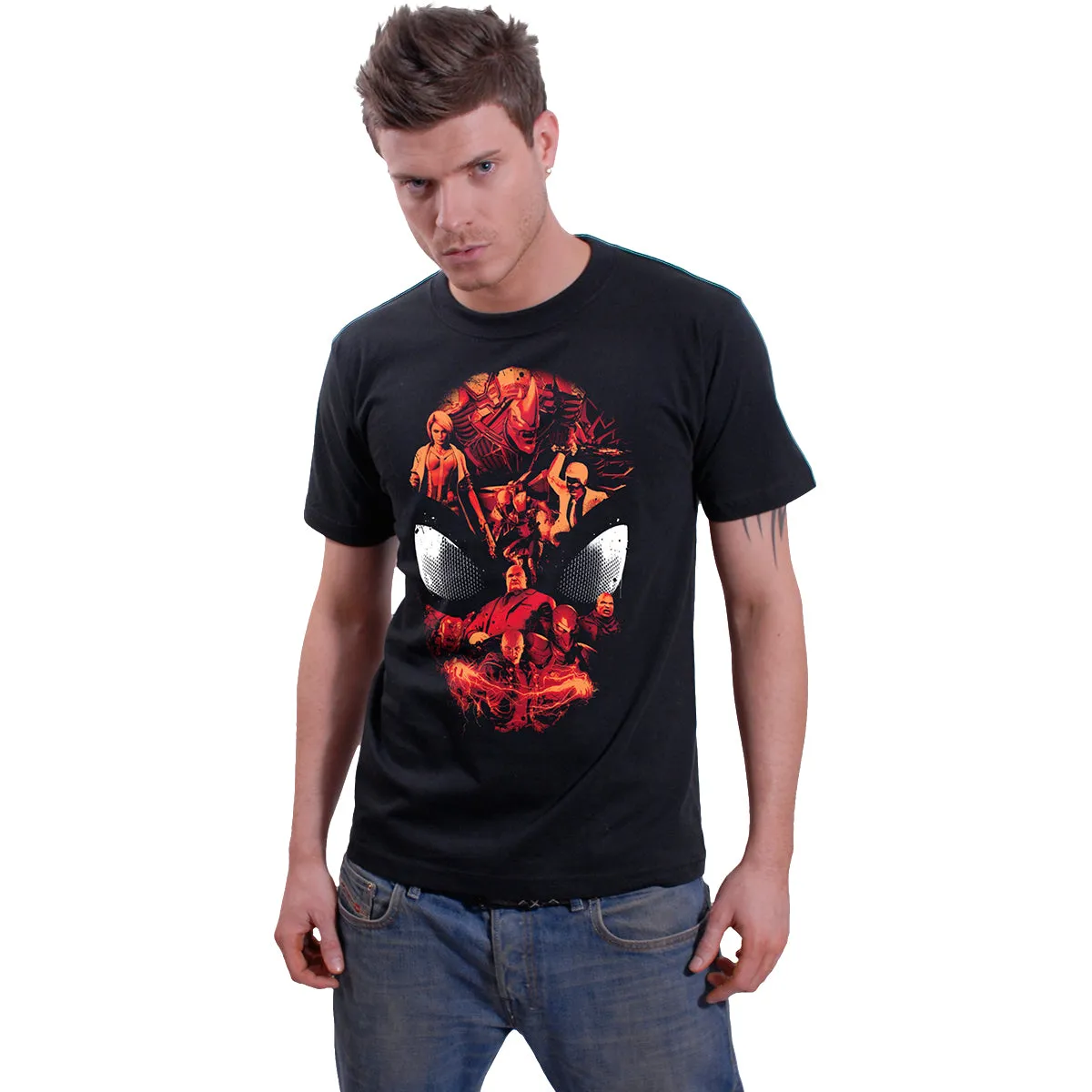 SPIDER-MAN VIDEO GAME - CHARACTER ROSTER - Front Print T-Shirt Black sold by Spiral Direct product image thumbnail 2