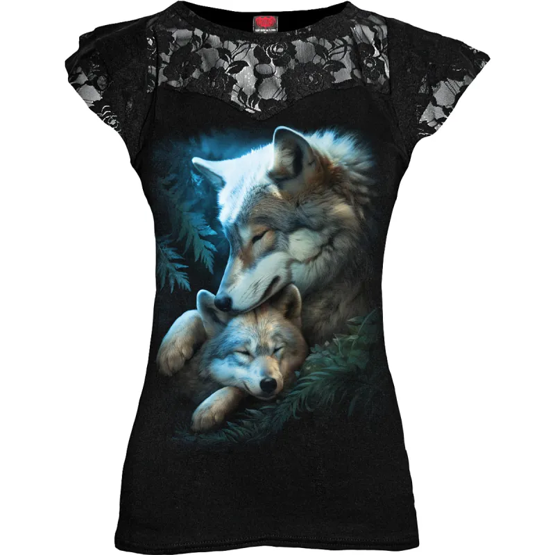 MOTHER'S LOVE - Lace Layered Cap Sleeve Top Black sold by Spiral Direct