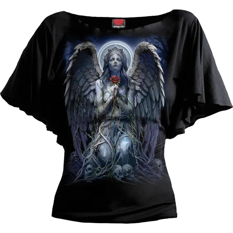 GRIEVING ANGEL - Boat Neck Bat Sleeve Top Black sold by Spiral Direct