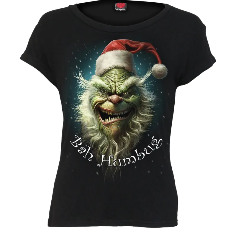 BAH HUMBUG - Boatneck Cap Sleeve Top Black made by Spiral Direct