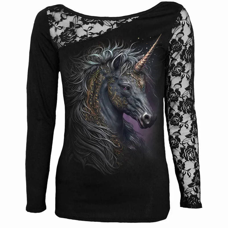 CELTIC UNICORN - Lace One Shoulder Top Black sold by Spiral Direct