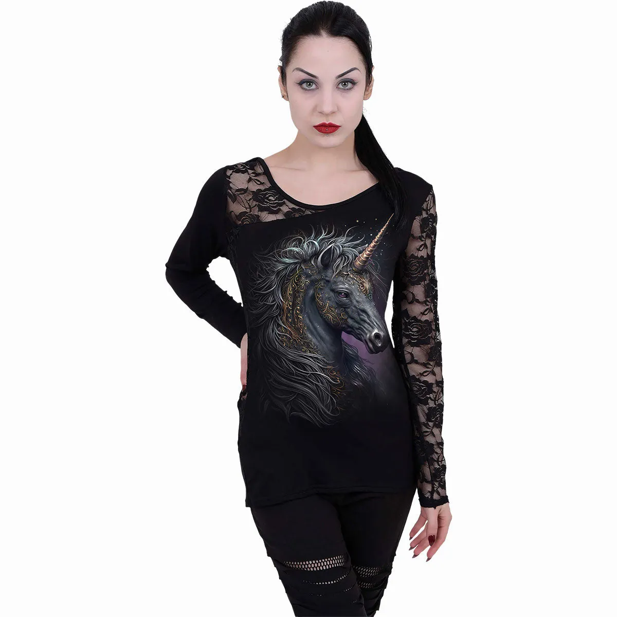 CELTIC UNICORN - Lace One Shoulder Top Black sold by Spiral Direct product image thumbnail 2